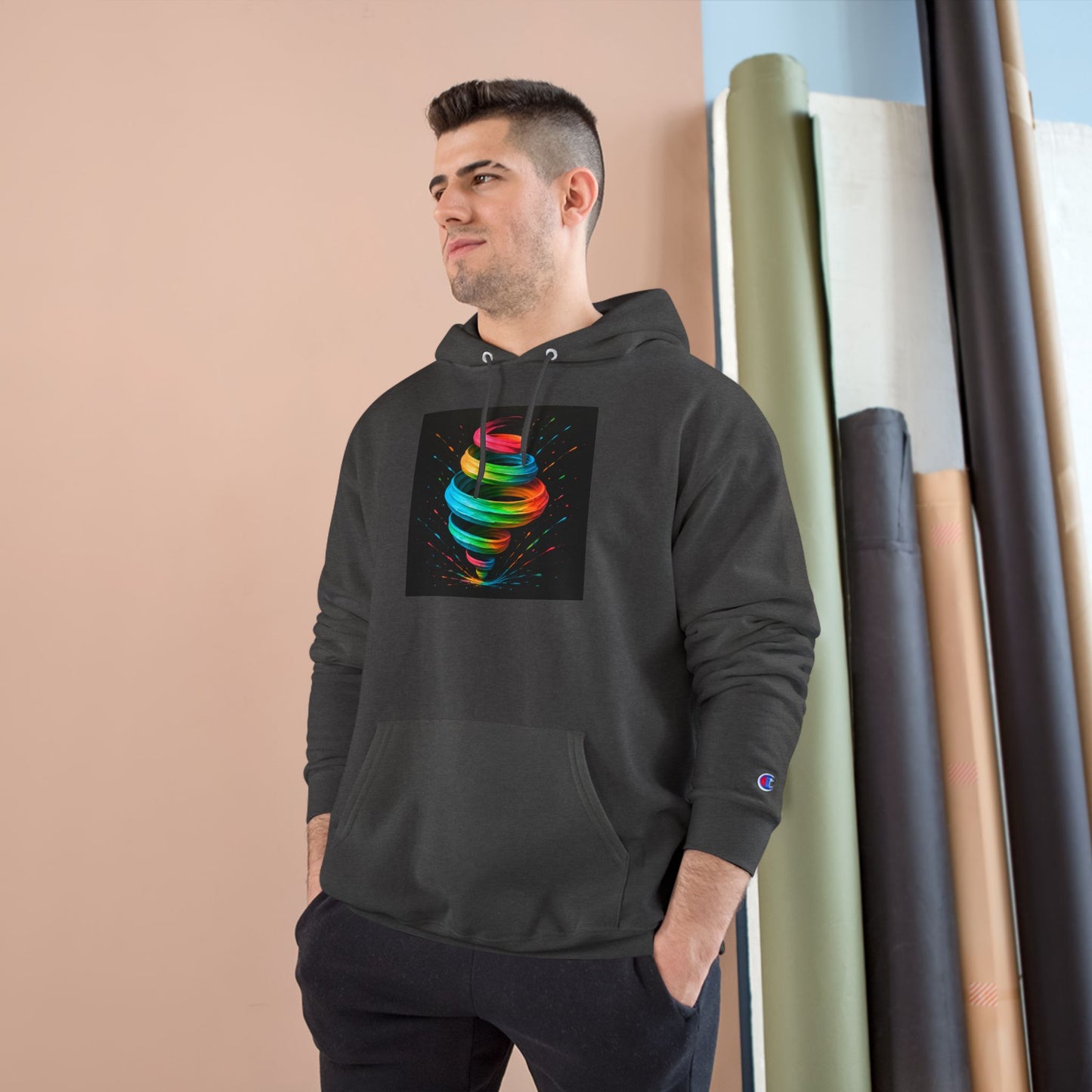 Cosmic Swirl Champion Hoodie - Cyclone Design