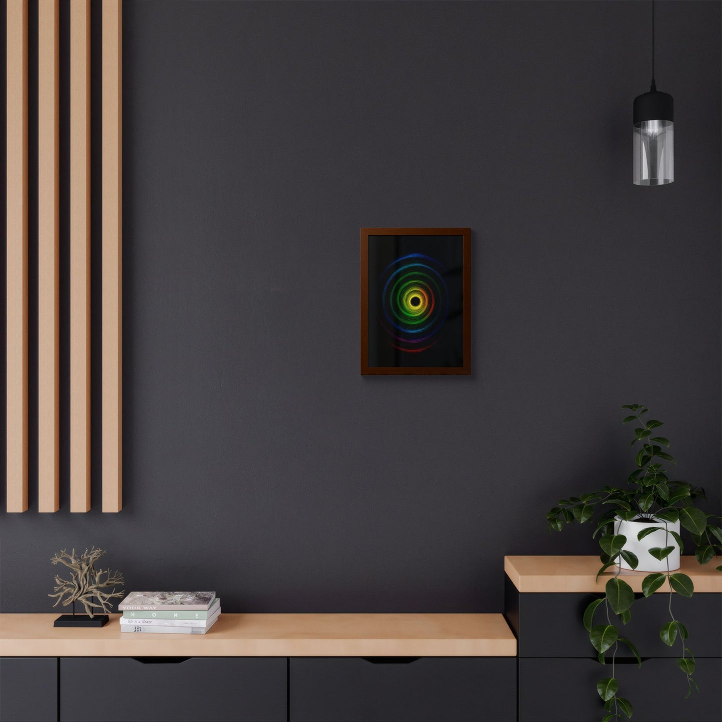 Modern Spiral Wooden Framed Print WallArt - Cyclone Design