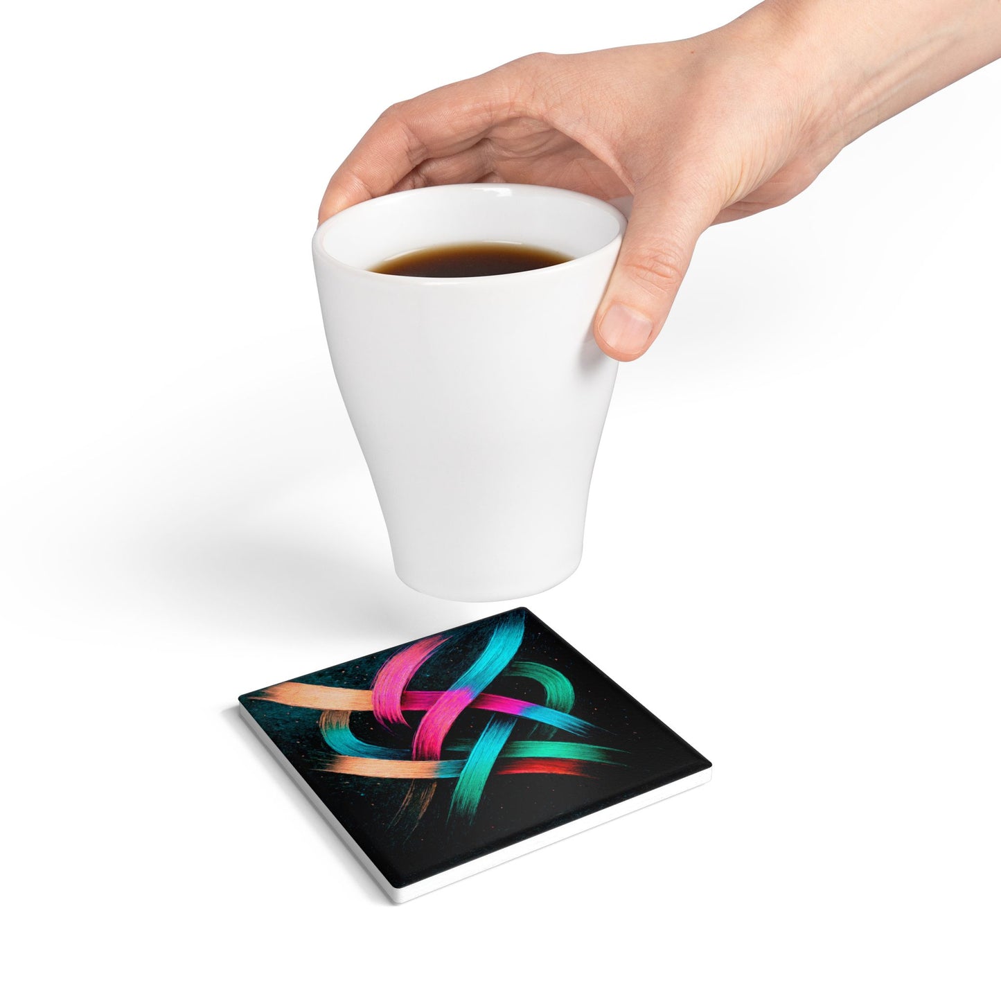 Vibrant Abstract Ceramic Coaster Set - Weave Design