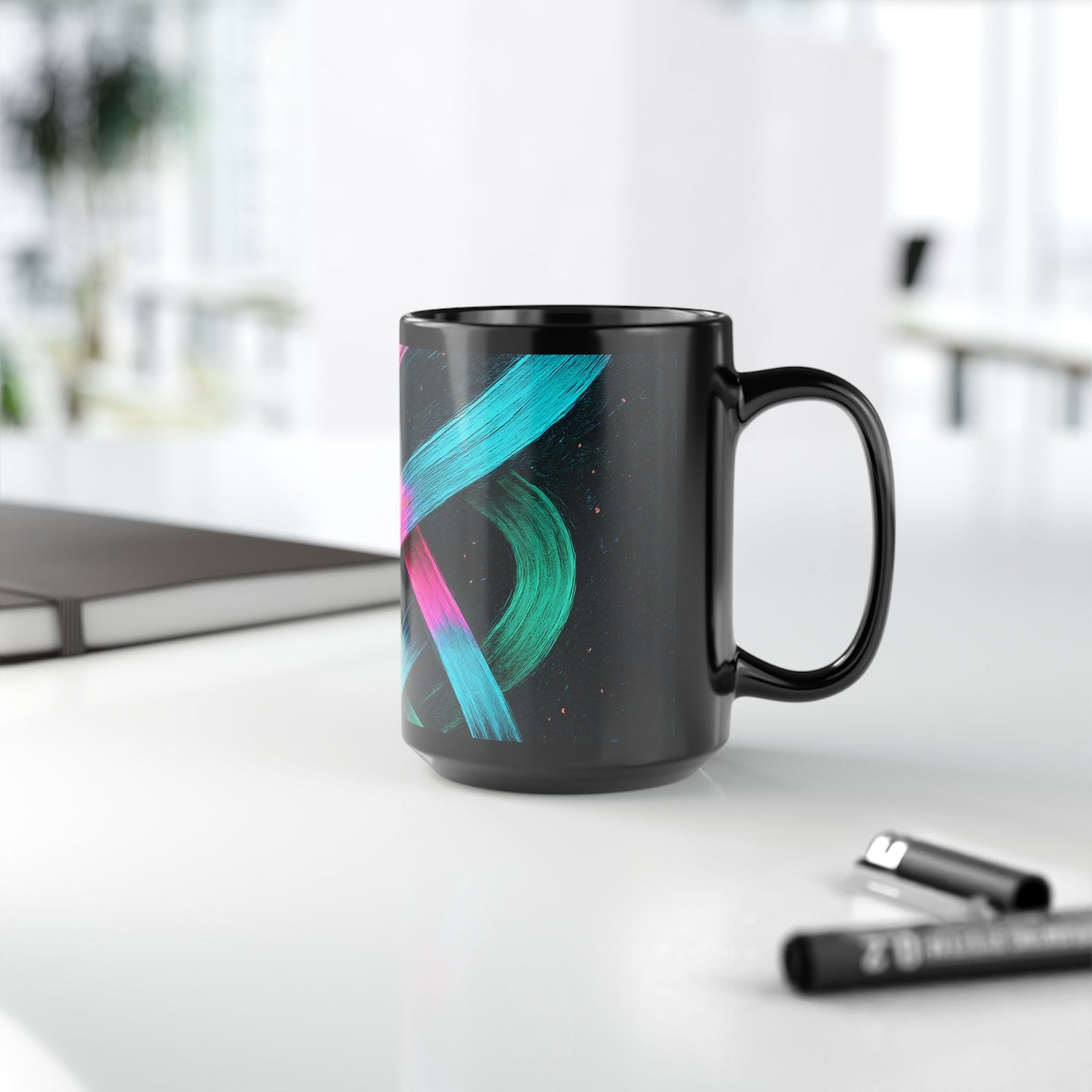 Colorful Brush Stroke Black Mug - Weave Design