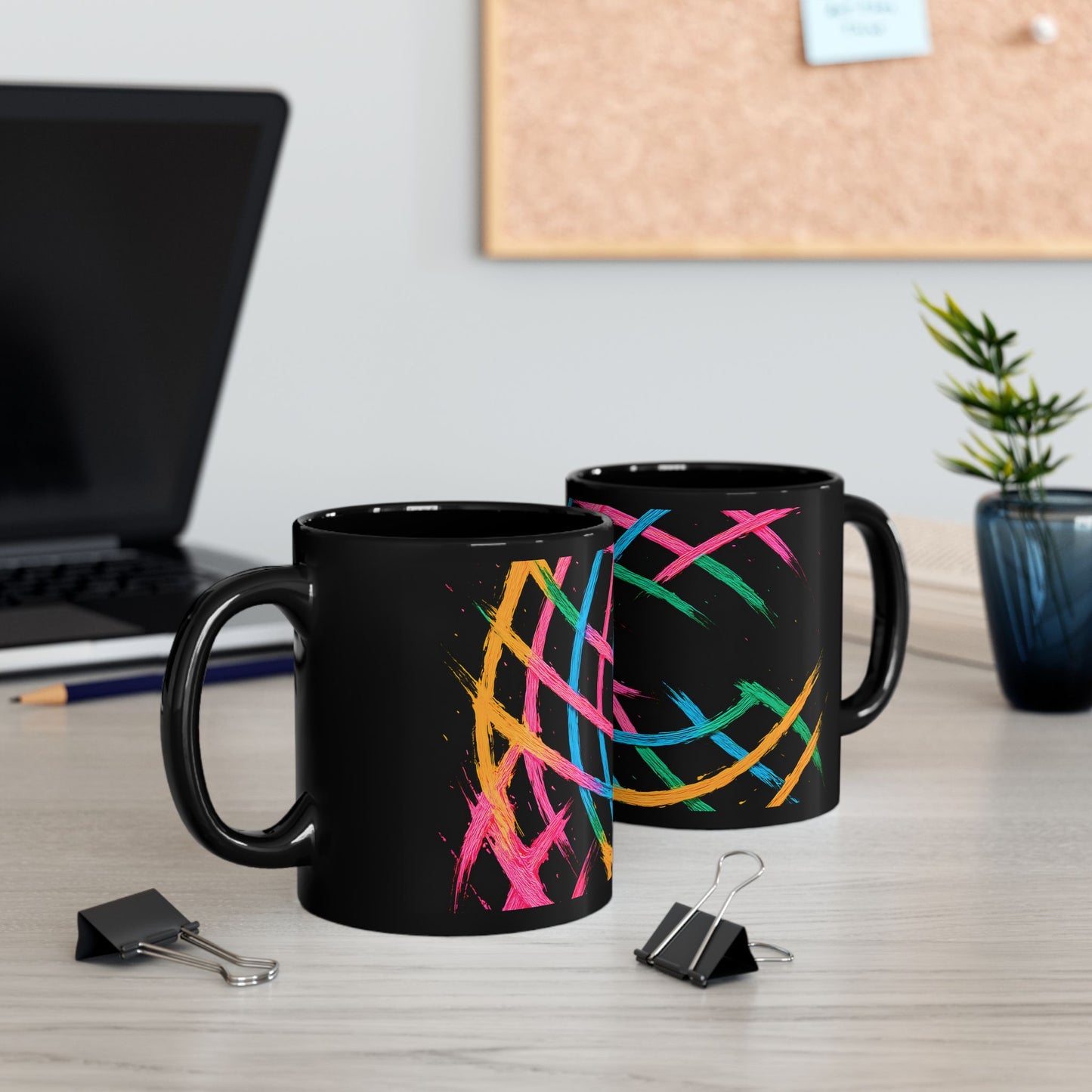 Colorful Abstract Black Mug - Weave Design