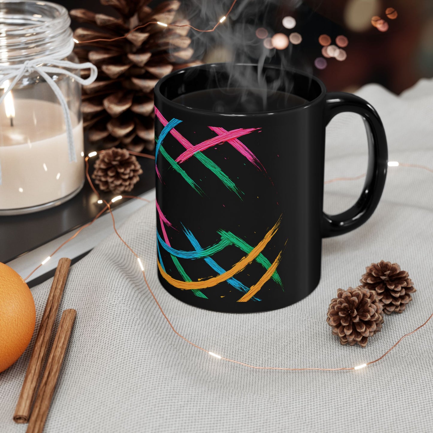 Colorful Abstract Black Mug - Weave Design