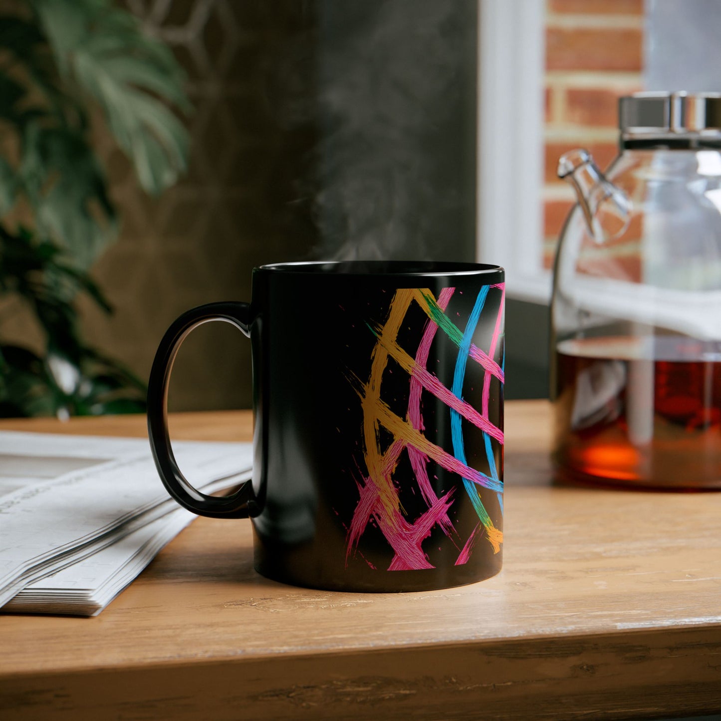Colorful Abstract Black Mug - Weave Design