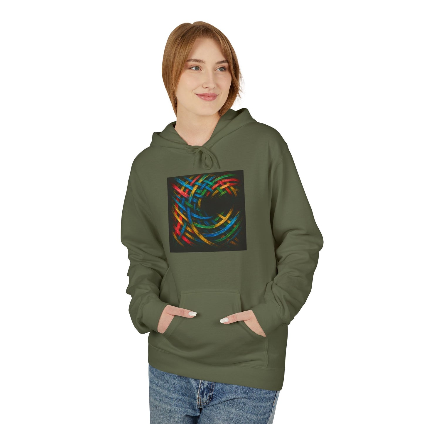 Colorful Abstract Fleece Hoodie for Cozy Style - Weave Design
