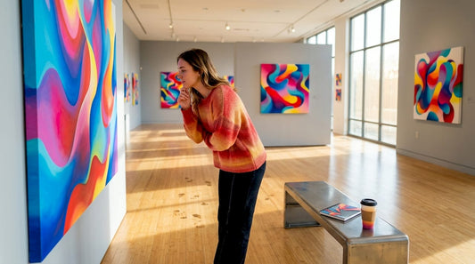 Contemporary gallery interior showing abstract art exhibit