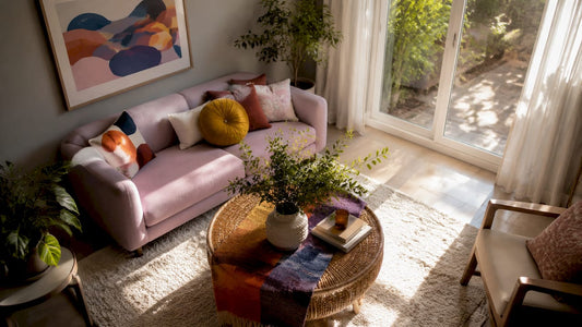 Living room with large framed abstract print