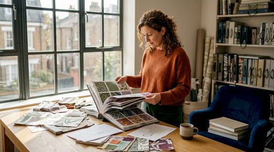 Designer reviewing decorative motif samples