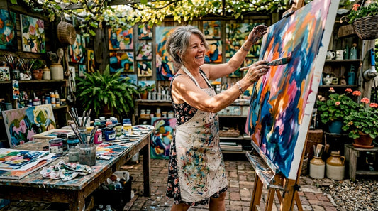 Woman painting in home art studio