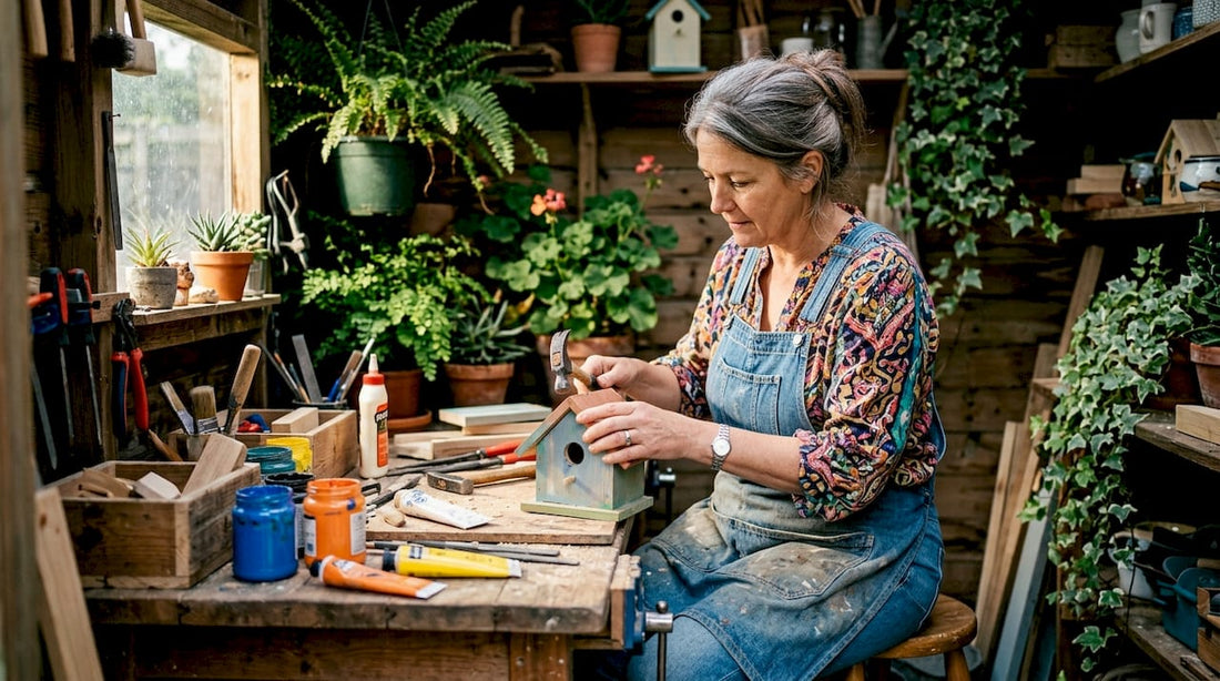 Artisan crafting handmade wooden decor in home studio
