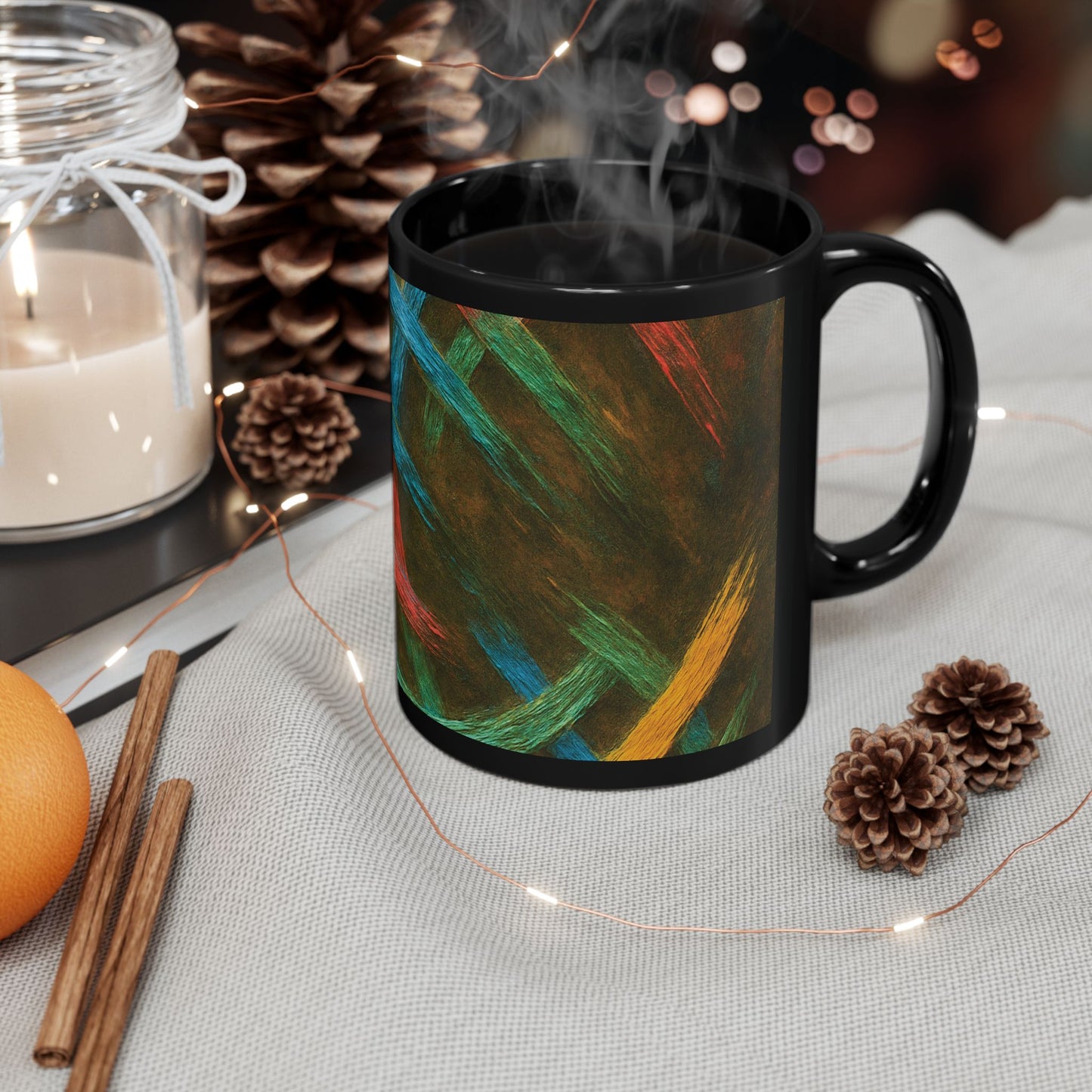 Vibrant Weave Design Black Mug (11oz, 15oz)