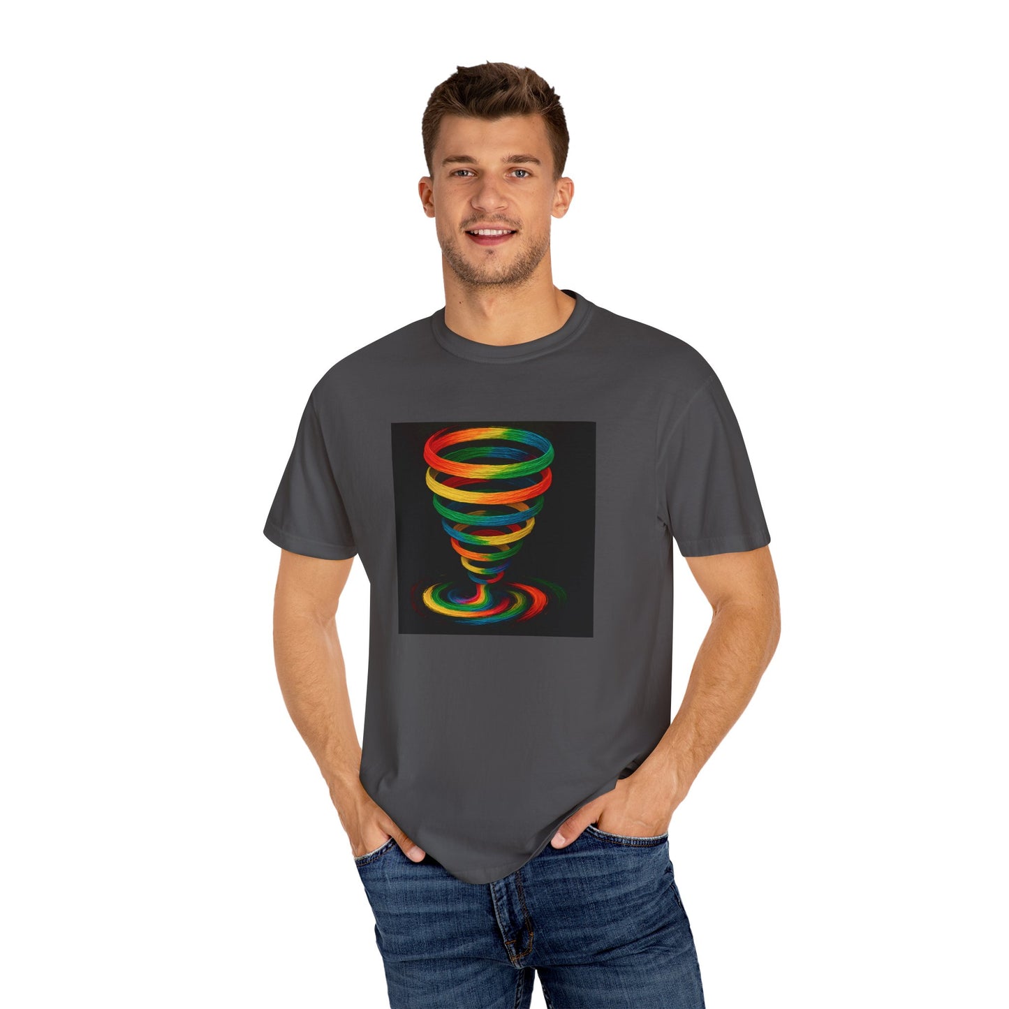 Vibrant Unisex T-Shirt with Colorful Tornado Design - Cyclone Design
