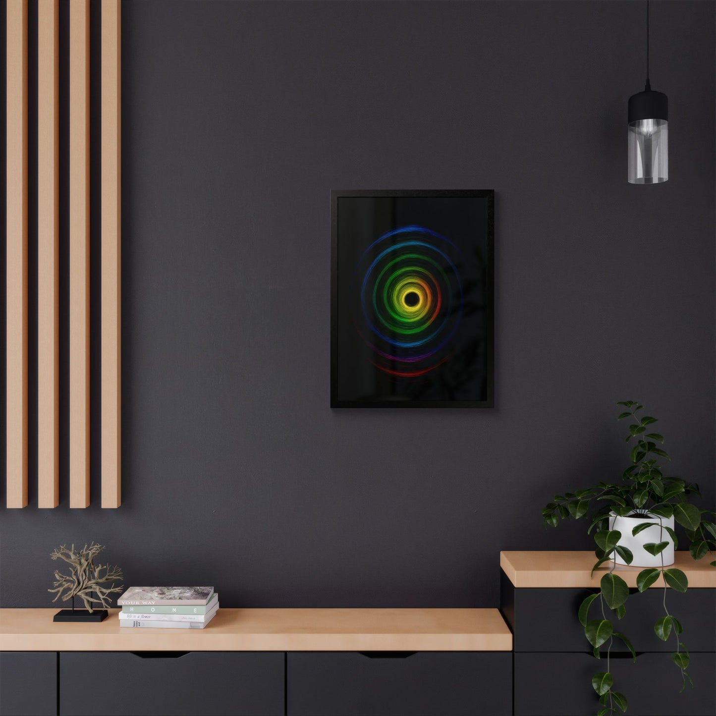 Modern Spiral Wooden Framed Print WallArt - Cyclone Design