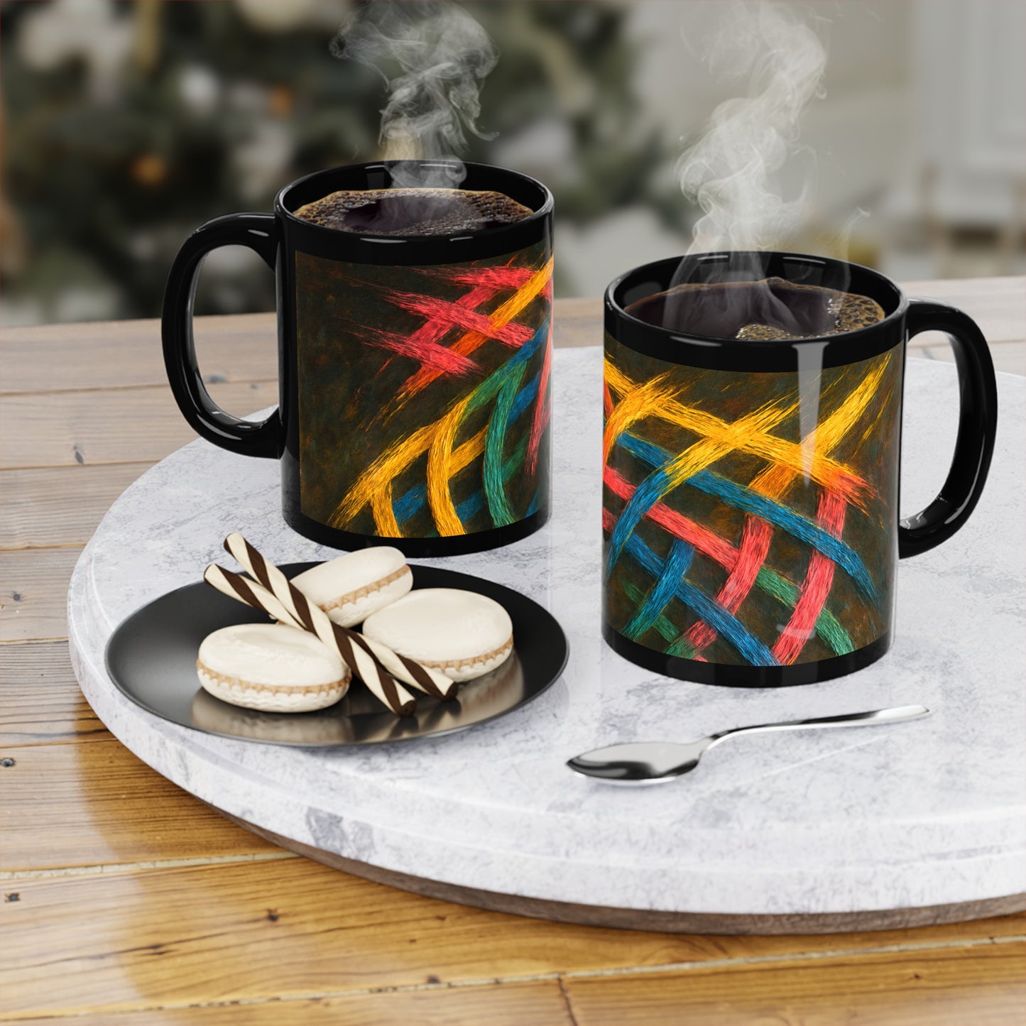 Colorful Abstract Coffee Mug, 11oz Ceramic Cup - Weave Design