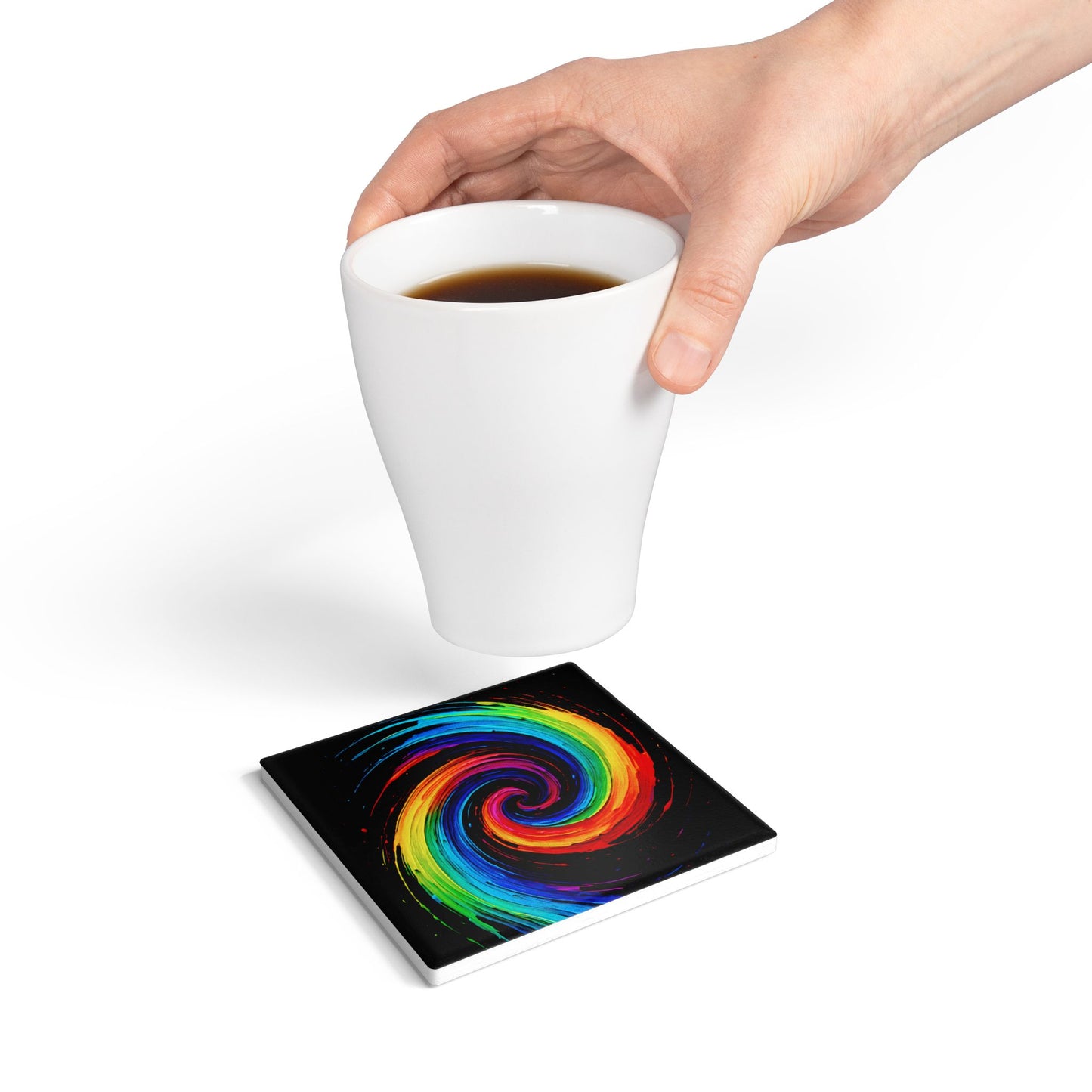 Vibrant Spiral Ceramic Coaster - Cyclone Design