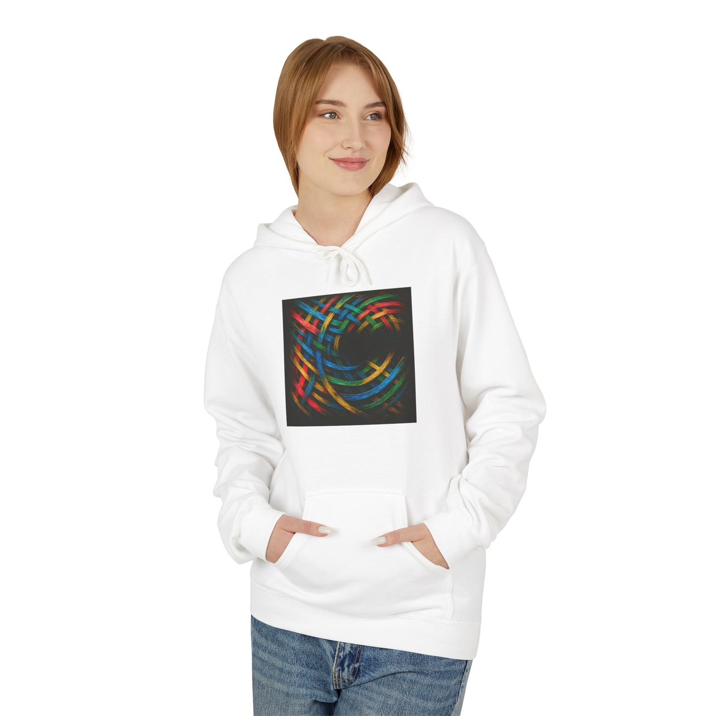 Colorful Abstract Fleece Hoodie for Cozy Style - Weave Design