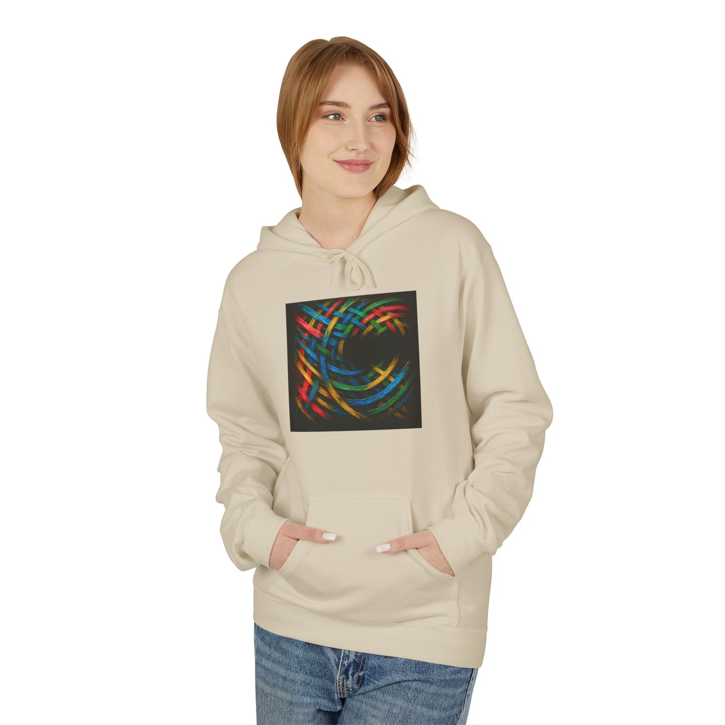 Colorful Abstract Fleece Hoodie for Cozy Style - Weave Design
