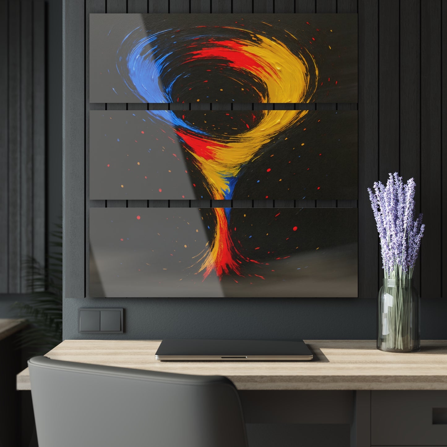 Vibrant Acrylic Triptych Wall Art for Living Room - Cyclone Design