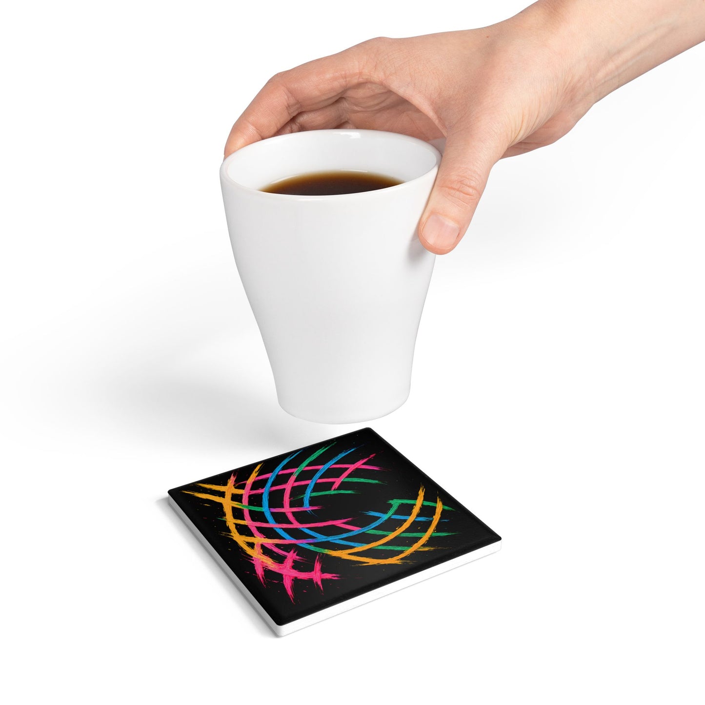 Vibrant Abstract Ceramic Coaster Set - Weave Design