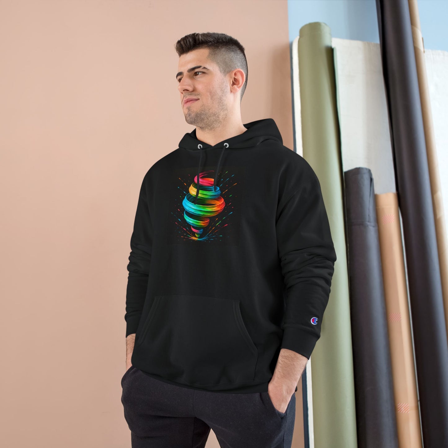 Cosmic Swirl Champion Hoodie - Cyclone Design