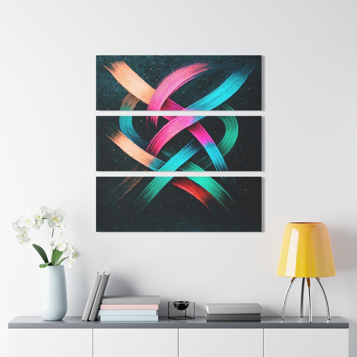 Vibrant Acrylic Triptych Wall Art -  Weave Design