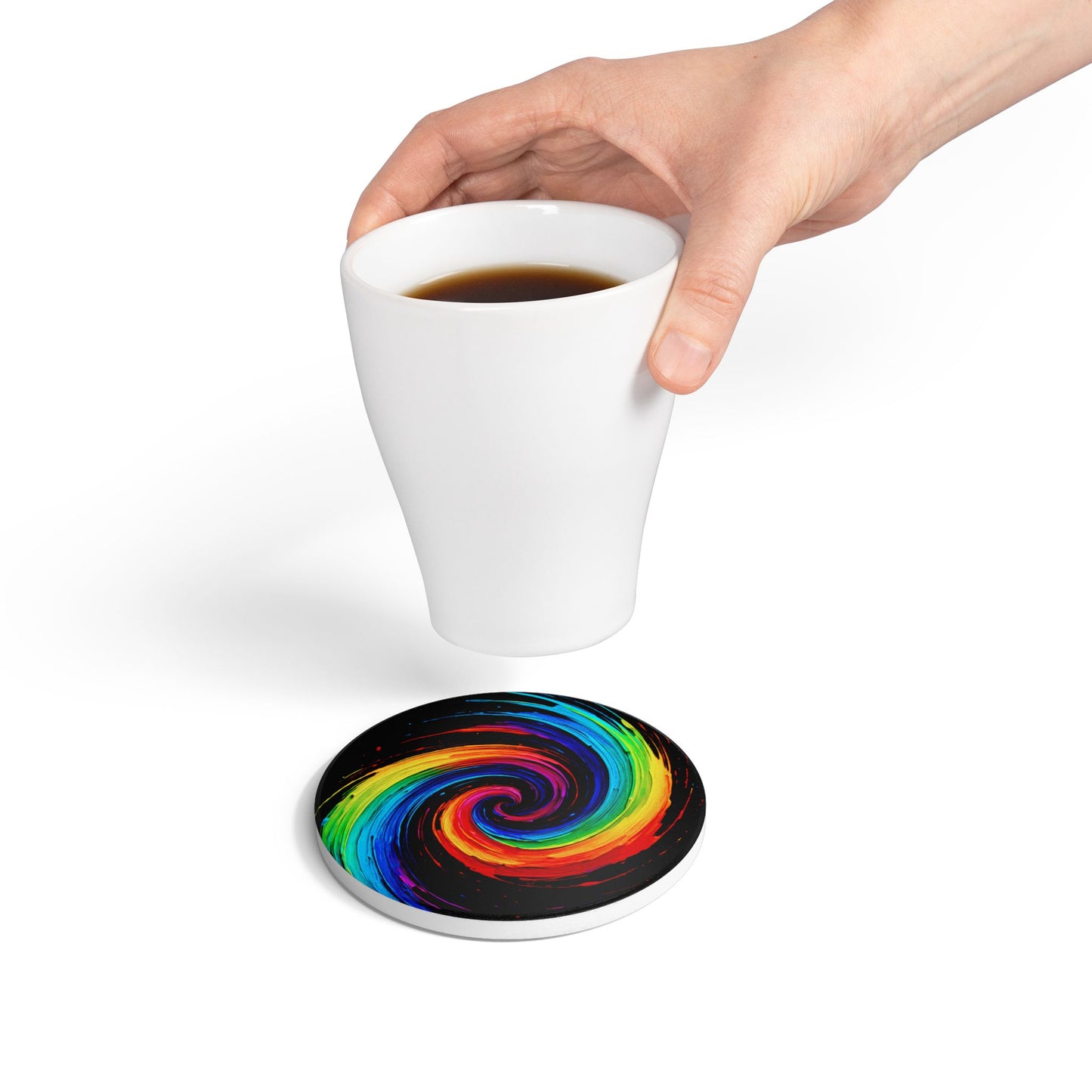 Vibrant Spiral Ceramic Coaster - Cyclone Design