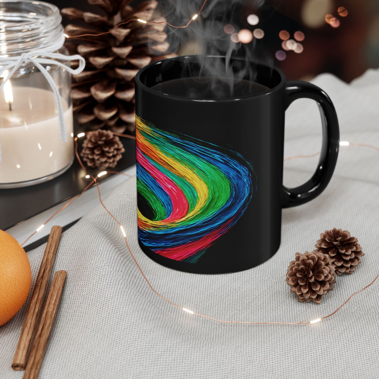 Colorful Swirl Black  Artisanal Mug - Cyclone Design
