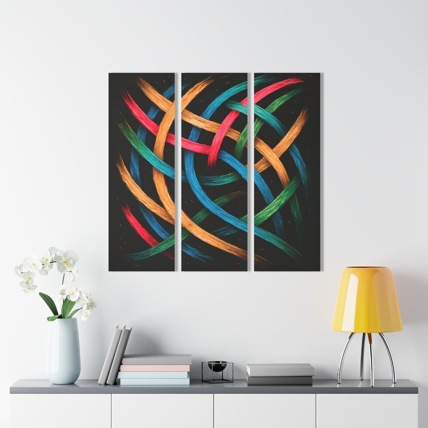 Vibrant Acrylic Triptych Wall Art - Weave Design