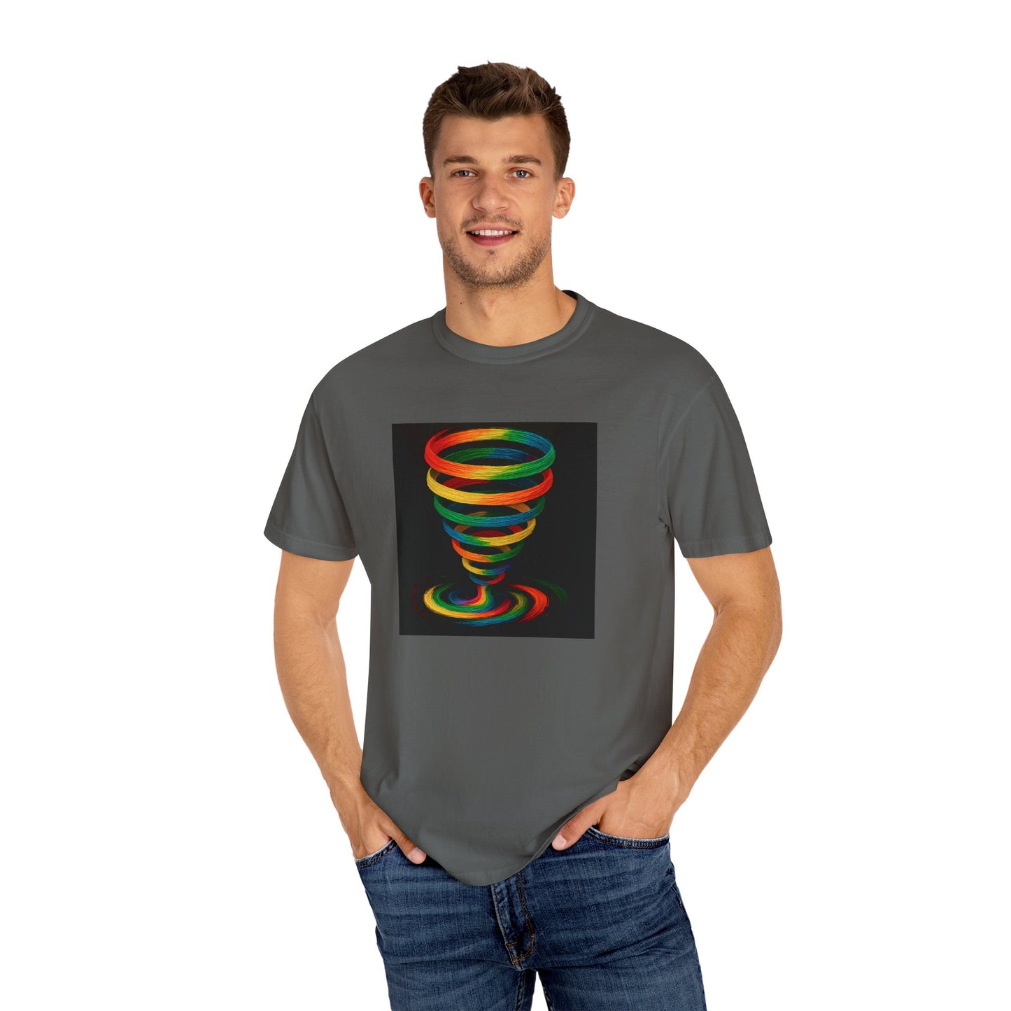 Vibrant Unisex T-Shirt with Colorful Tornado Design - Cyclone Design