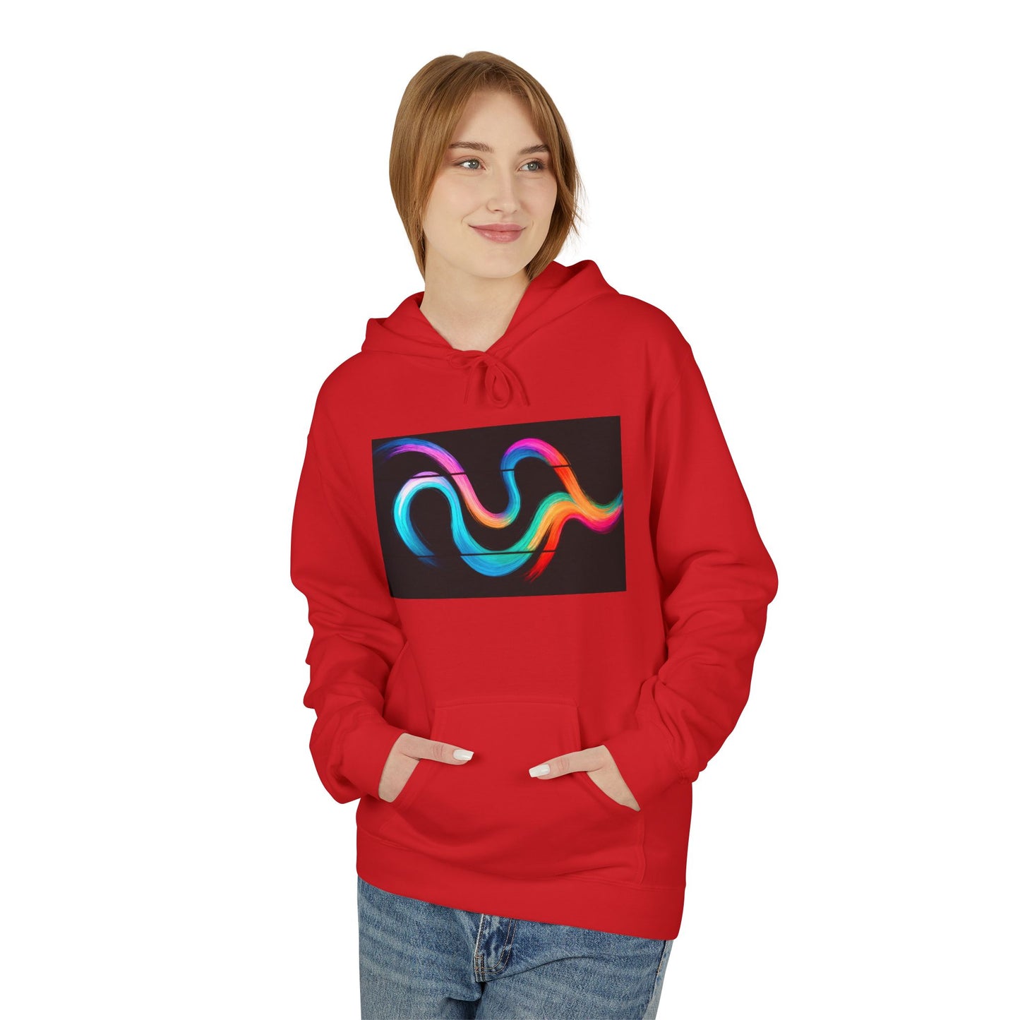 Colorful Wave Fleece Hoodie - Weave Design