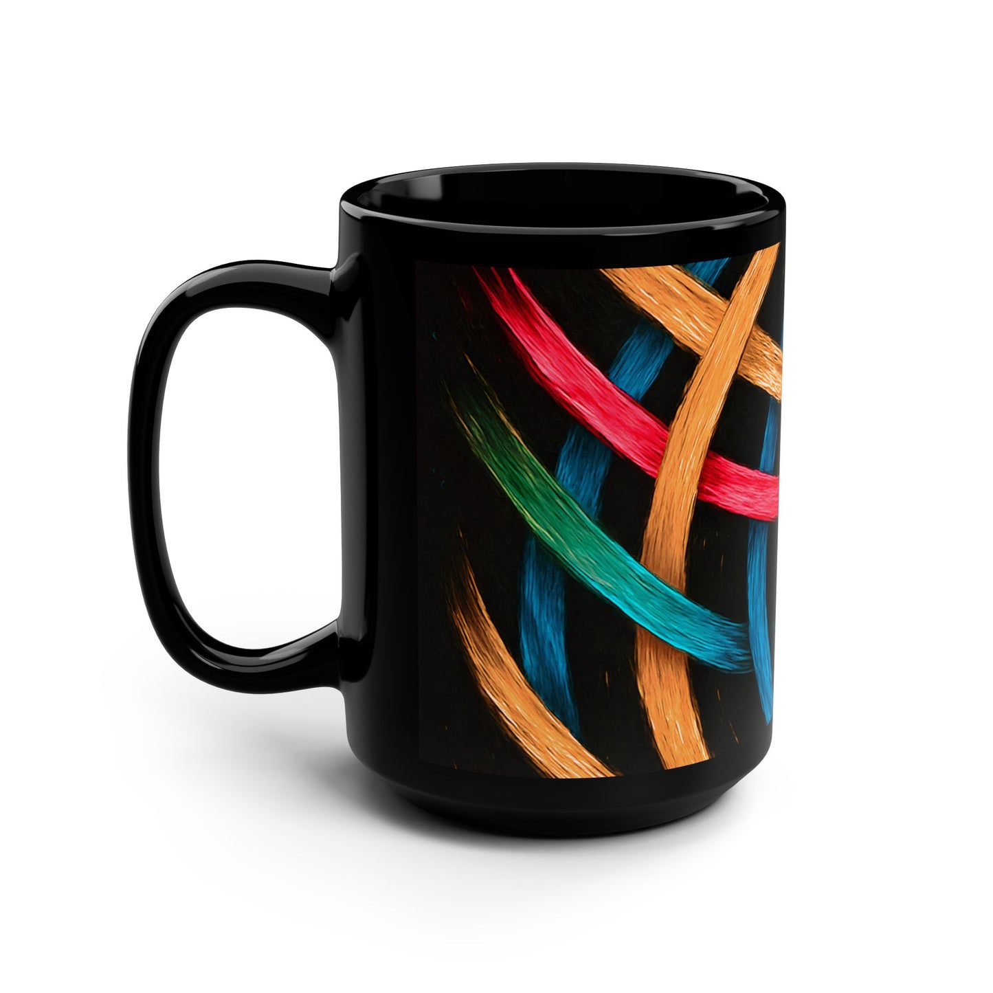 Colorful Weave Black Mug, 15oz - Weave Design