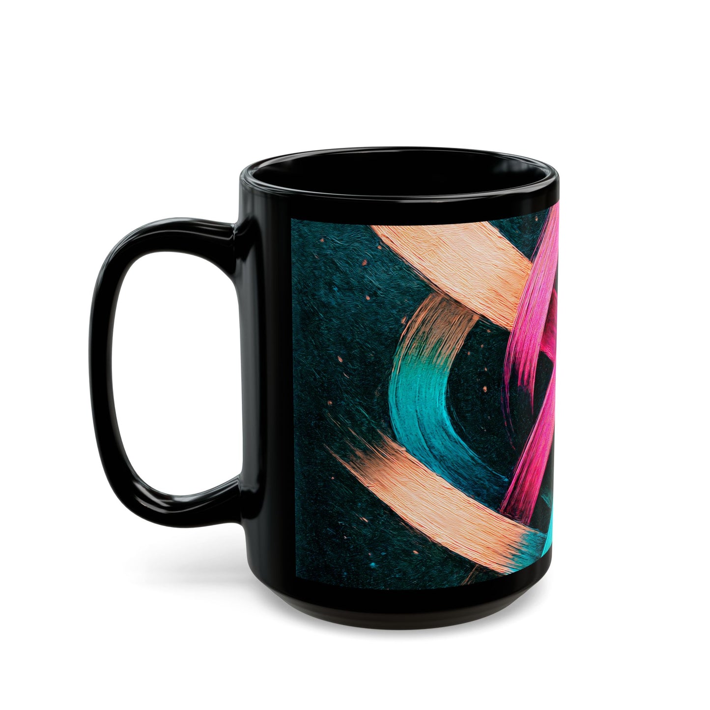 Colorful Brush Stroke Black Mug - Weave Design