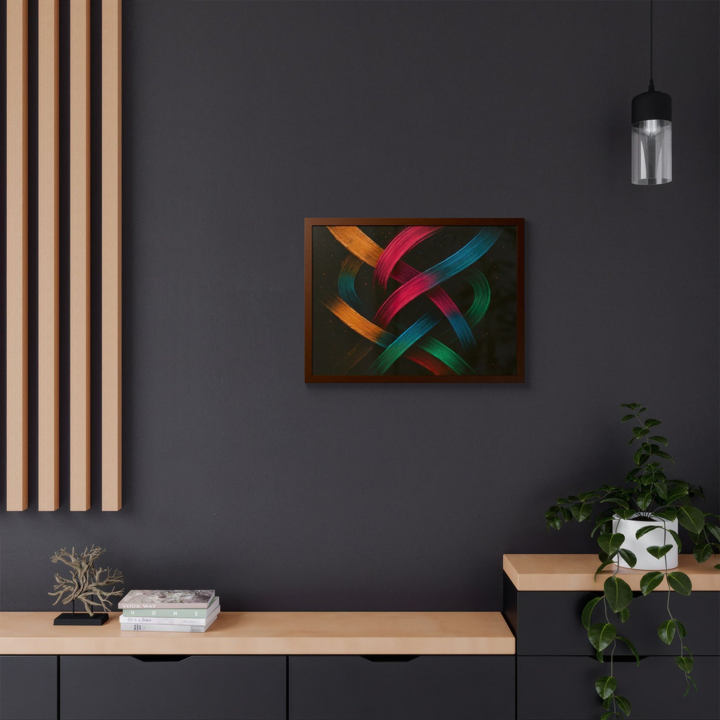 Vibrant Wooden Framed  Gallery Wall Art - Weave Design
