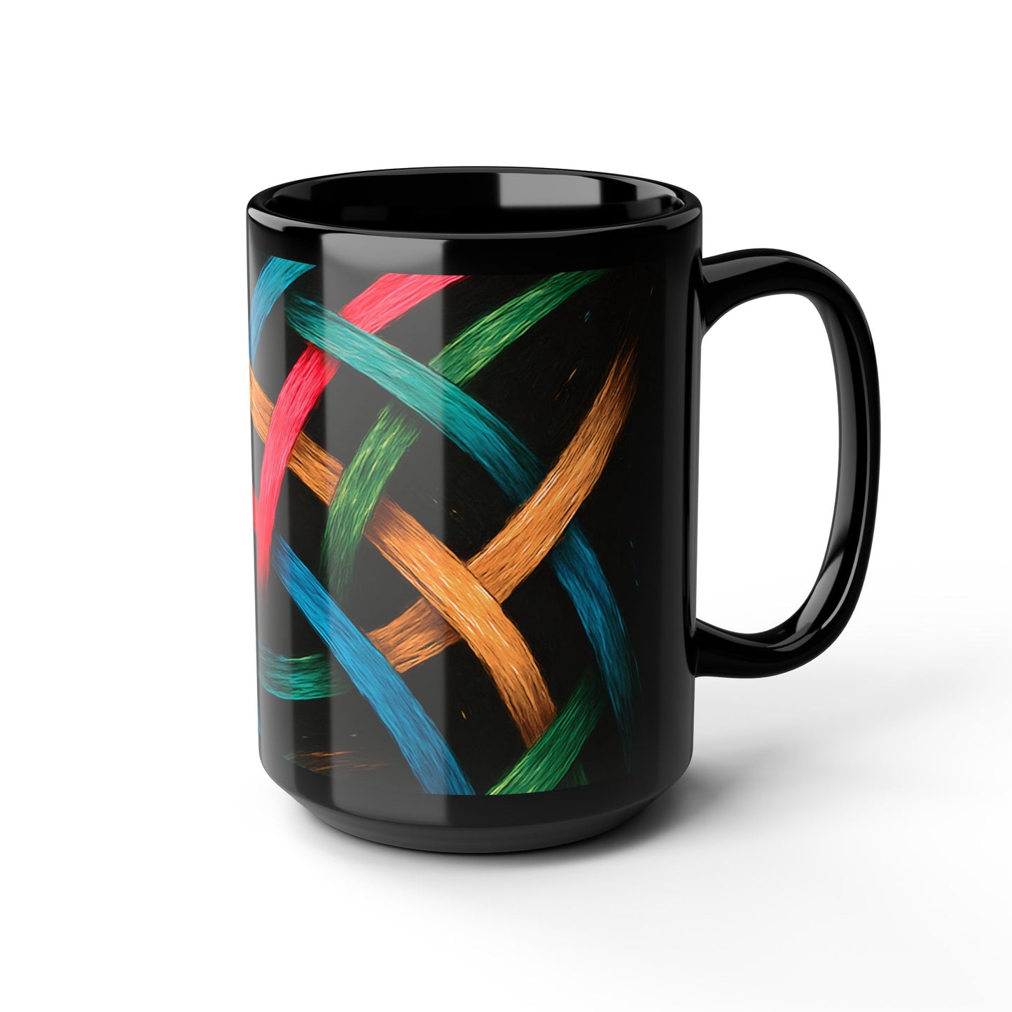 Colorful Weave Black Mug, 15oz - Weave Design