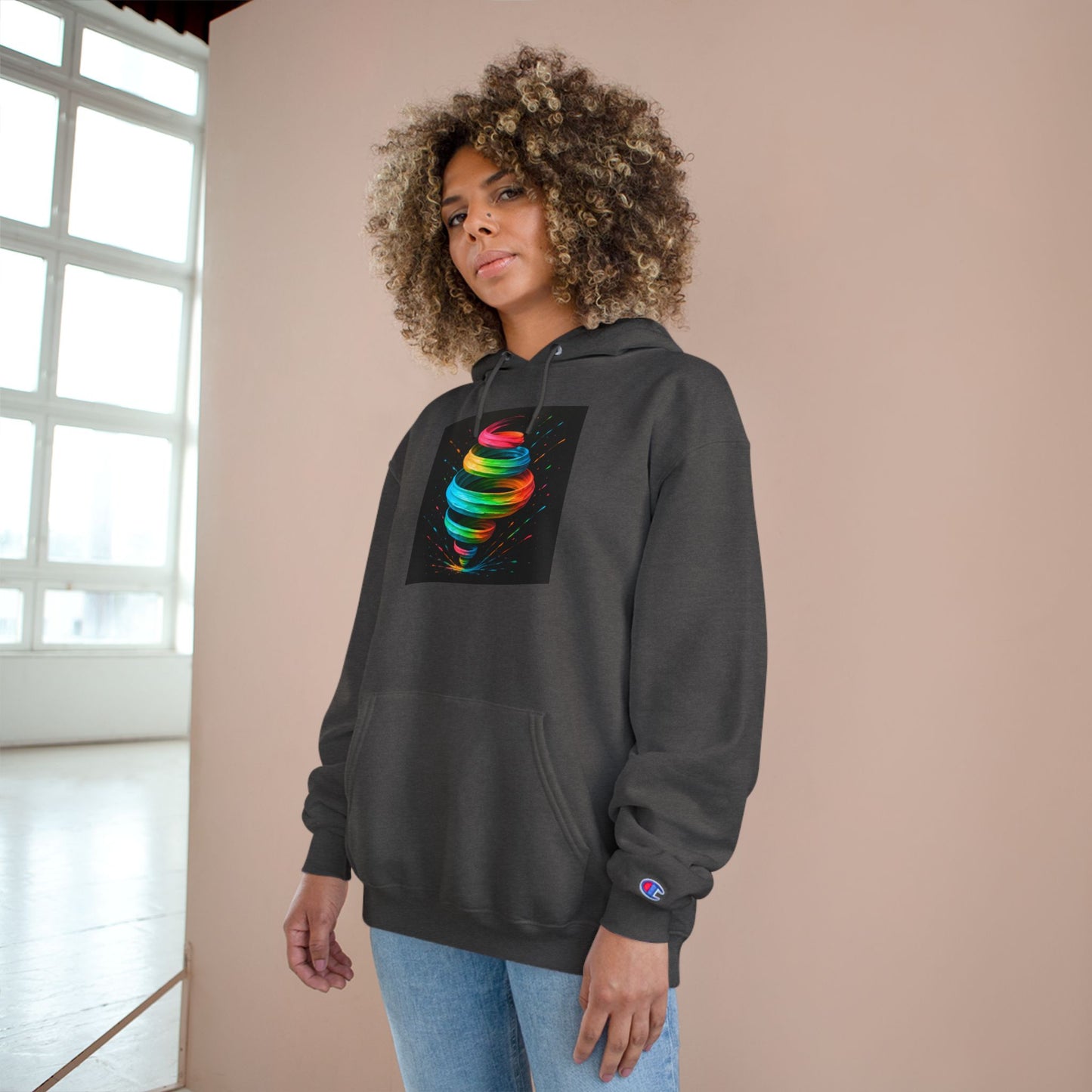 Cosmic Swirl Champion Hoodie - Cyclone Design