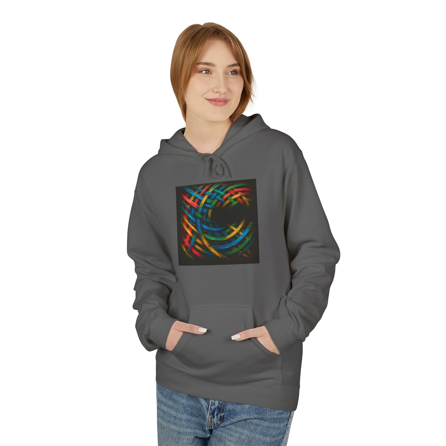 Colorful Abstract Fleece Hoodie for Cozy Style - Weave Design