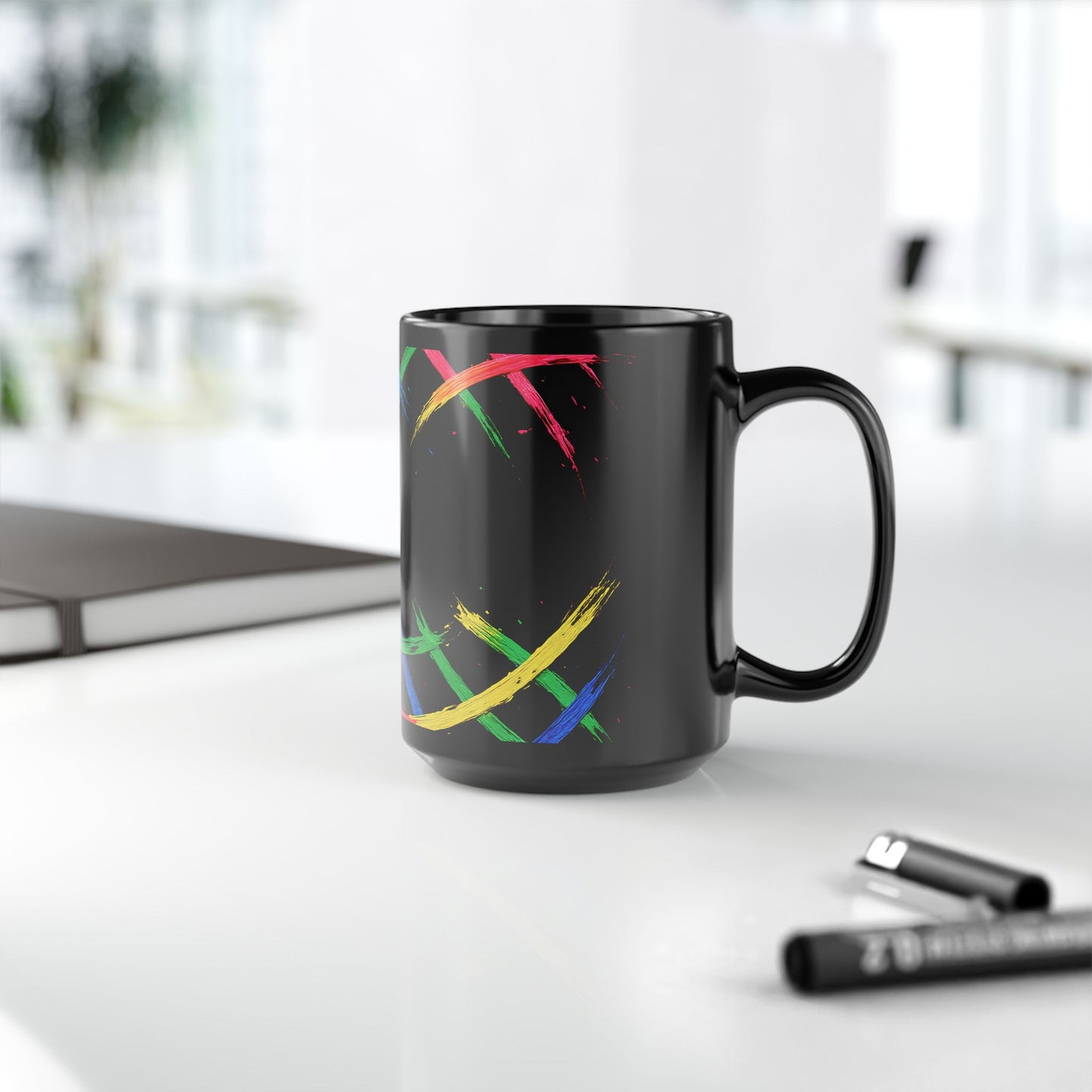 Colorful Brushstroke Black Mug, 15oz – Weave Design