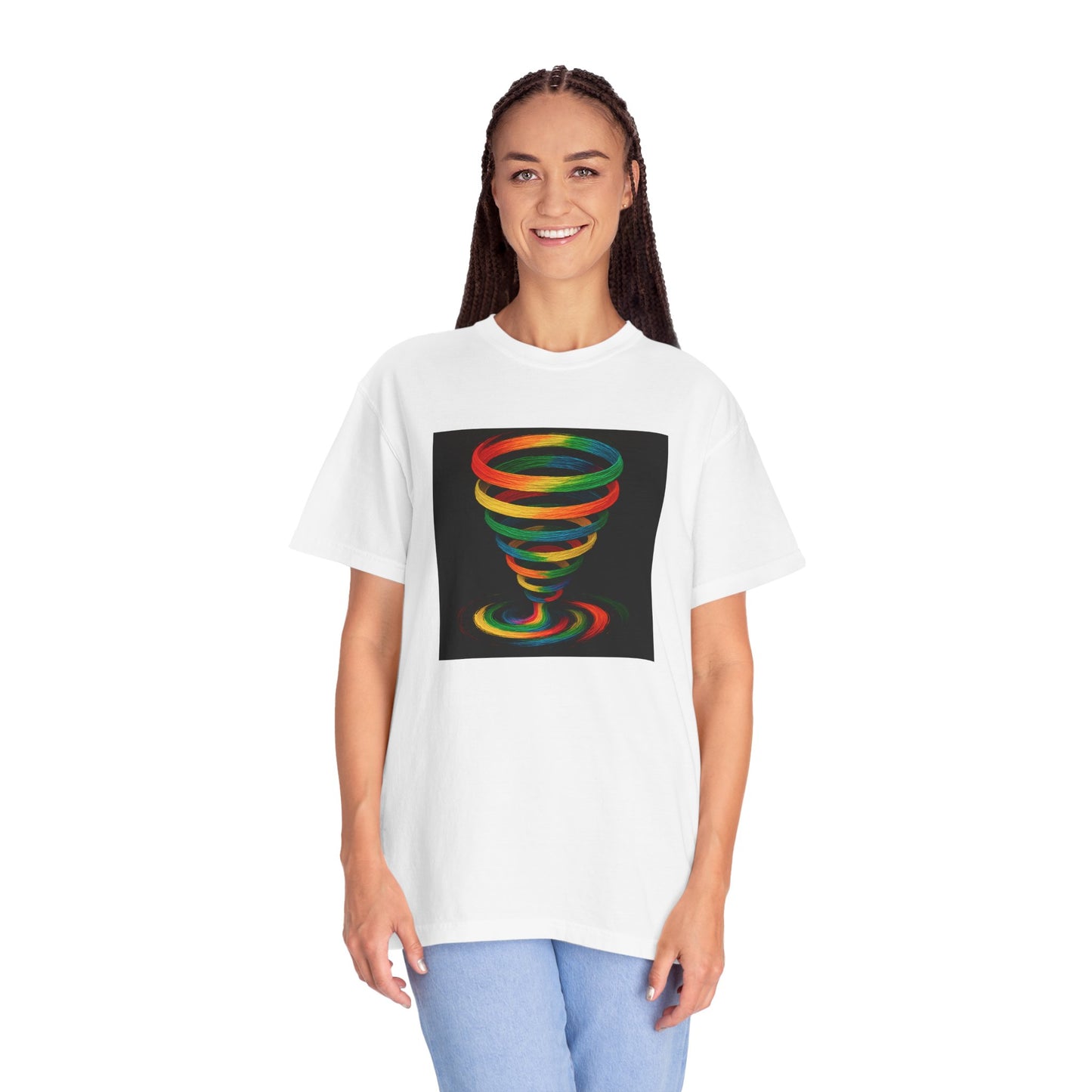 Vibrant Unisex T-Shirt with Colorful Tornado Design - Cyclone Design