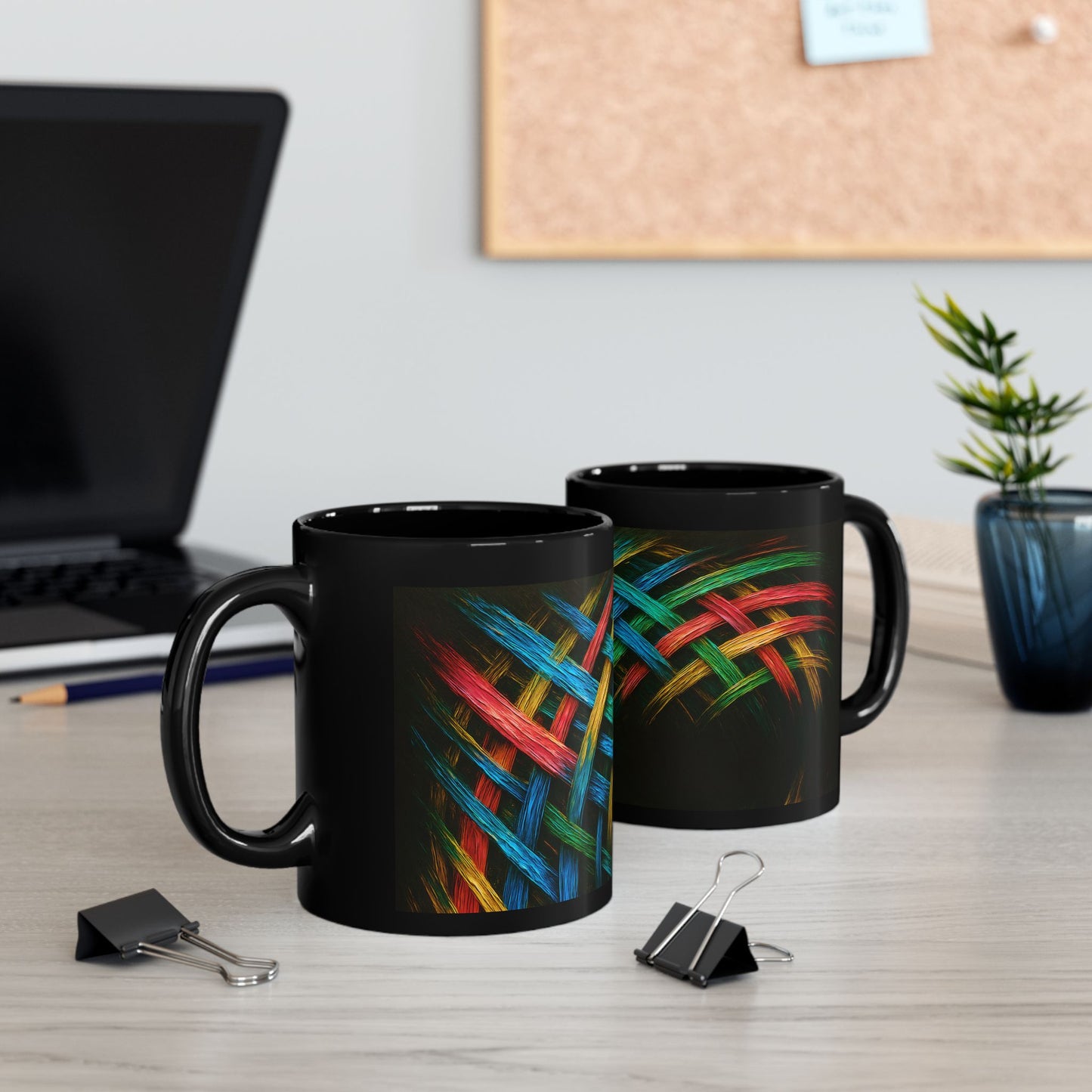 Colorful Woven Black Mug - Weave Design