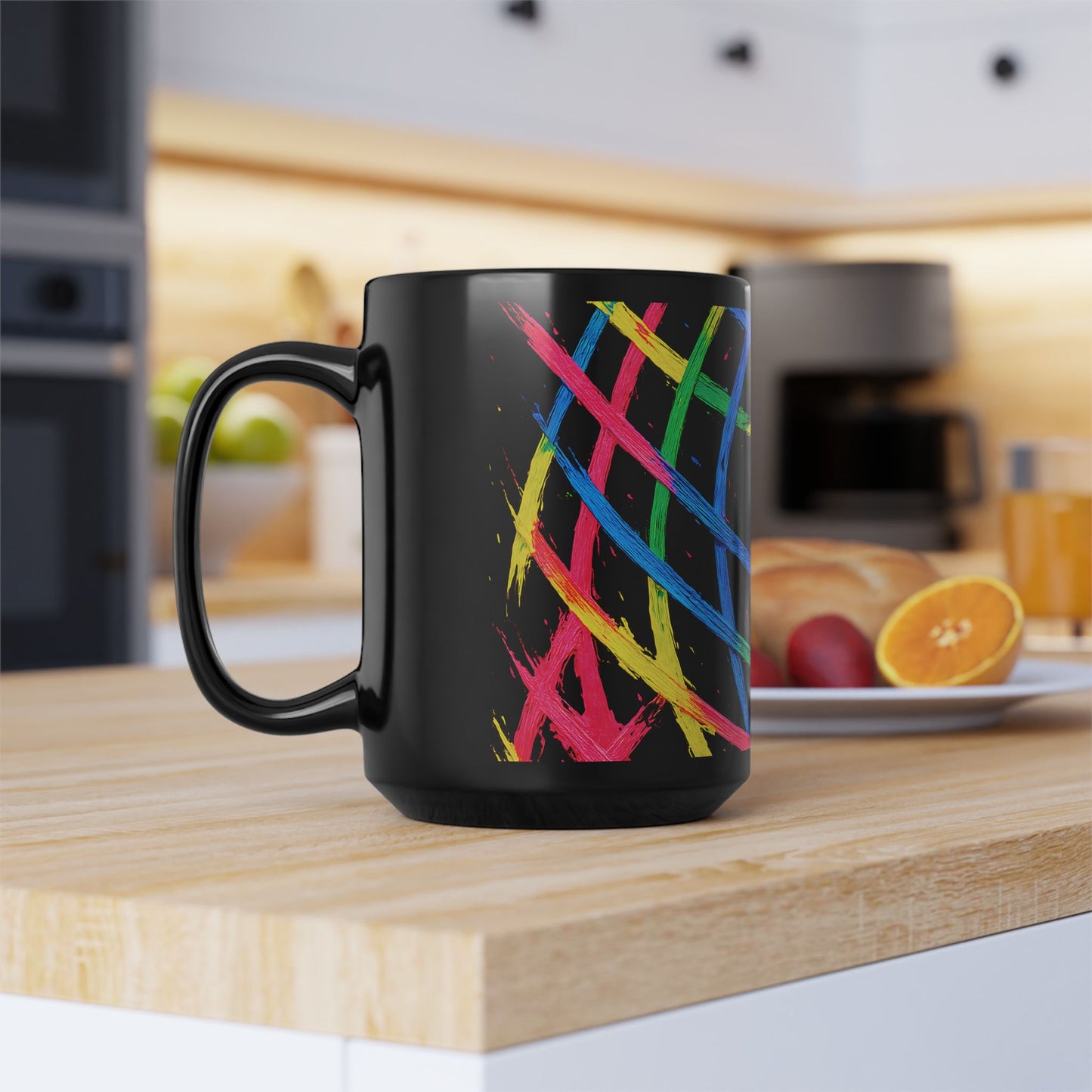Colorful Brushstroke Black Mug, 15oz – Weave Design