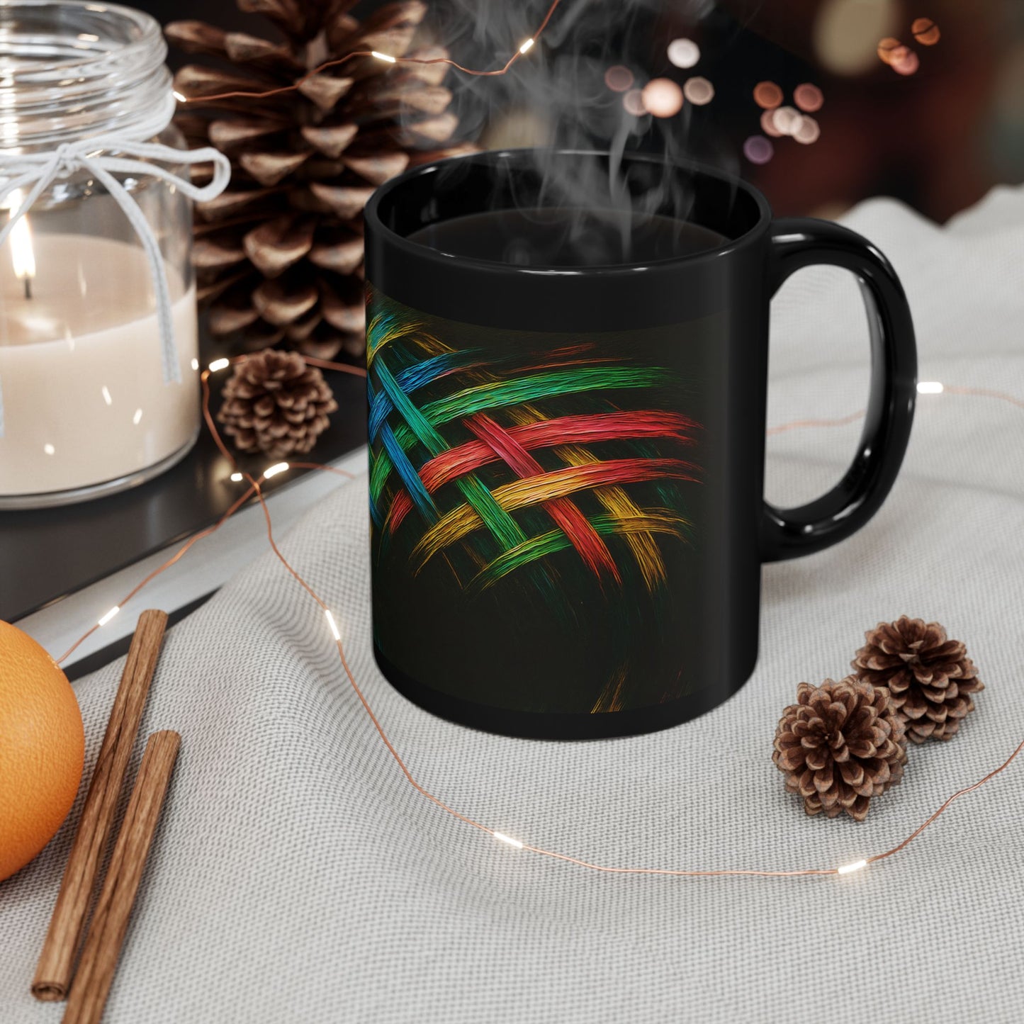 Colorful Woven Black Mug - Weave Design