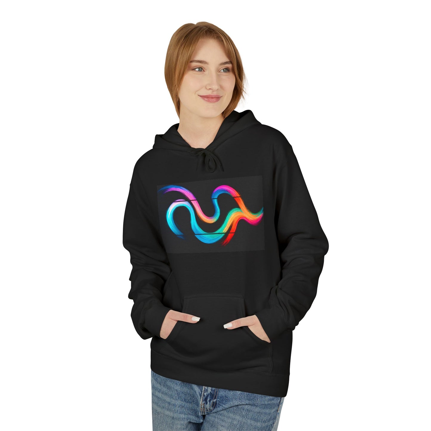 Colorful Wave Fleece Hoodie - Weave Design