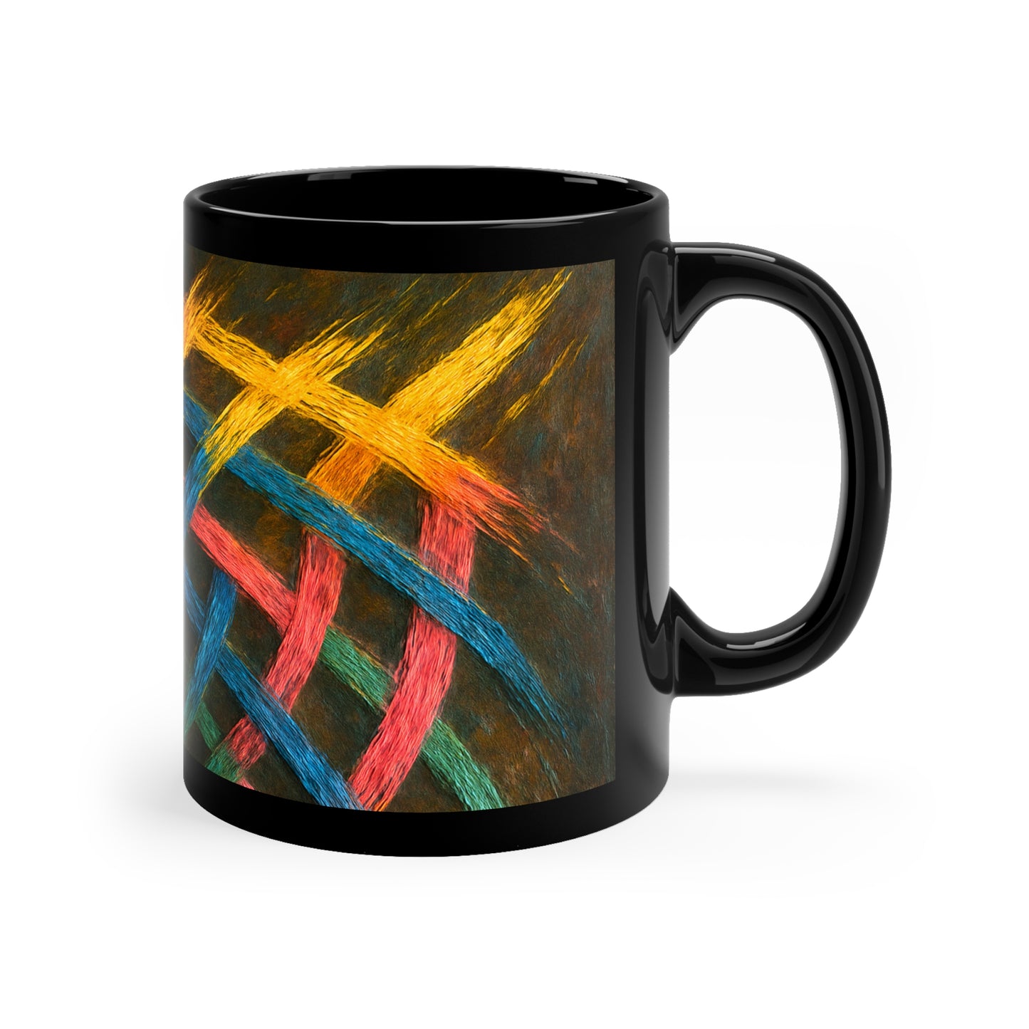 Colorful Abstract Coffee Mug, 11oz Ceramic Cup - Weave Design