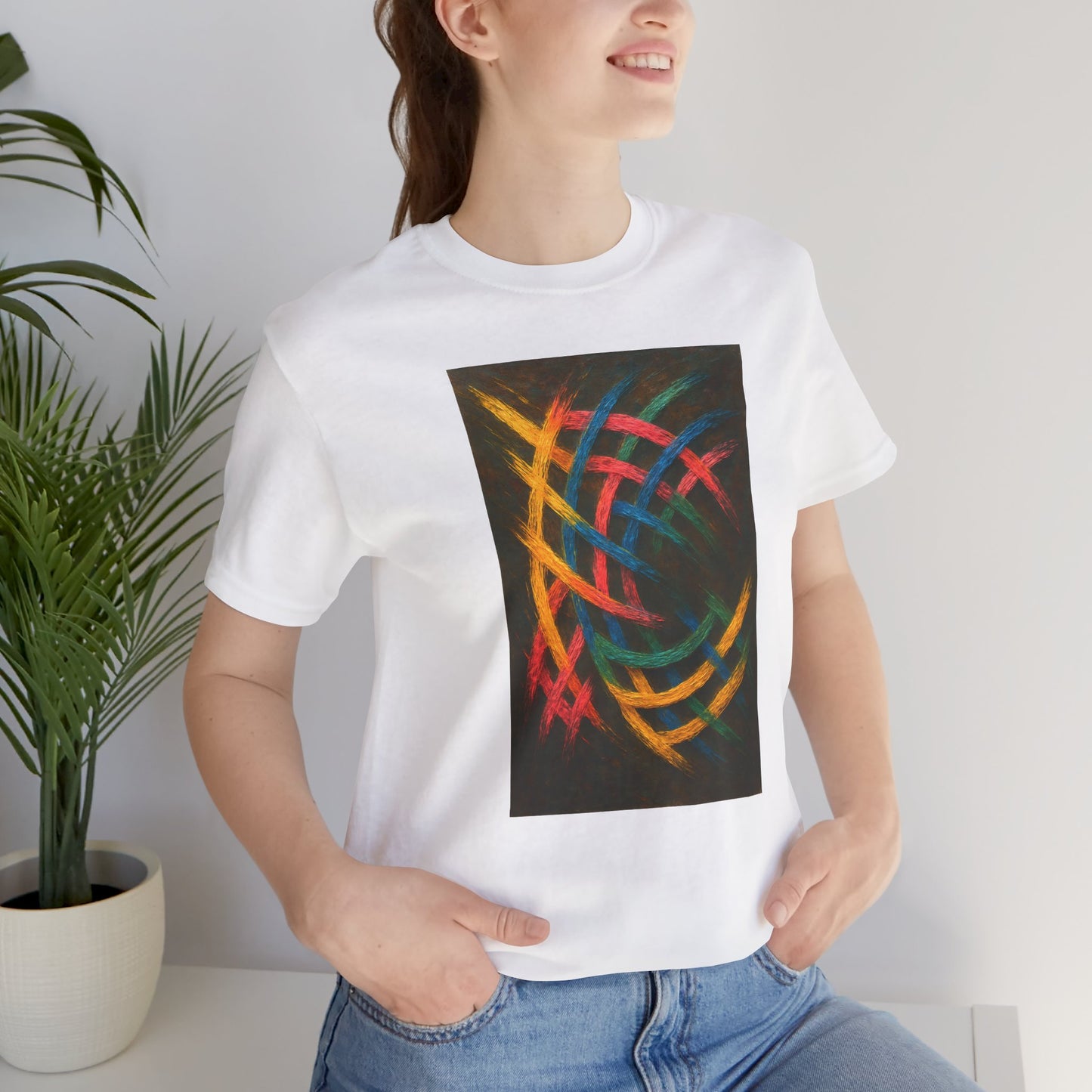 Colorful Abstract Art Tee for Creative Souls - Weave Design