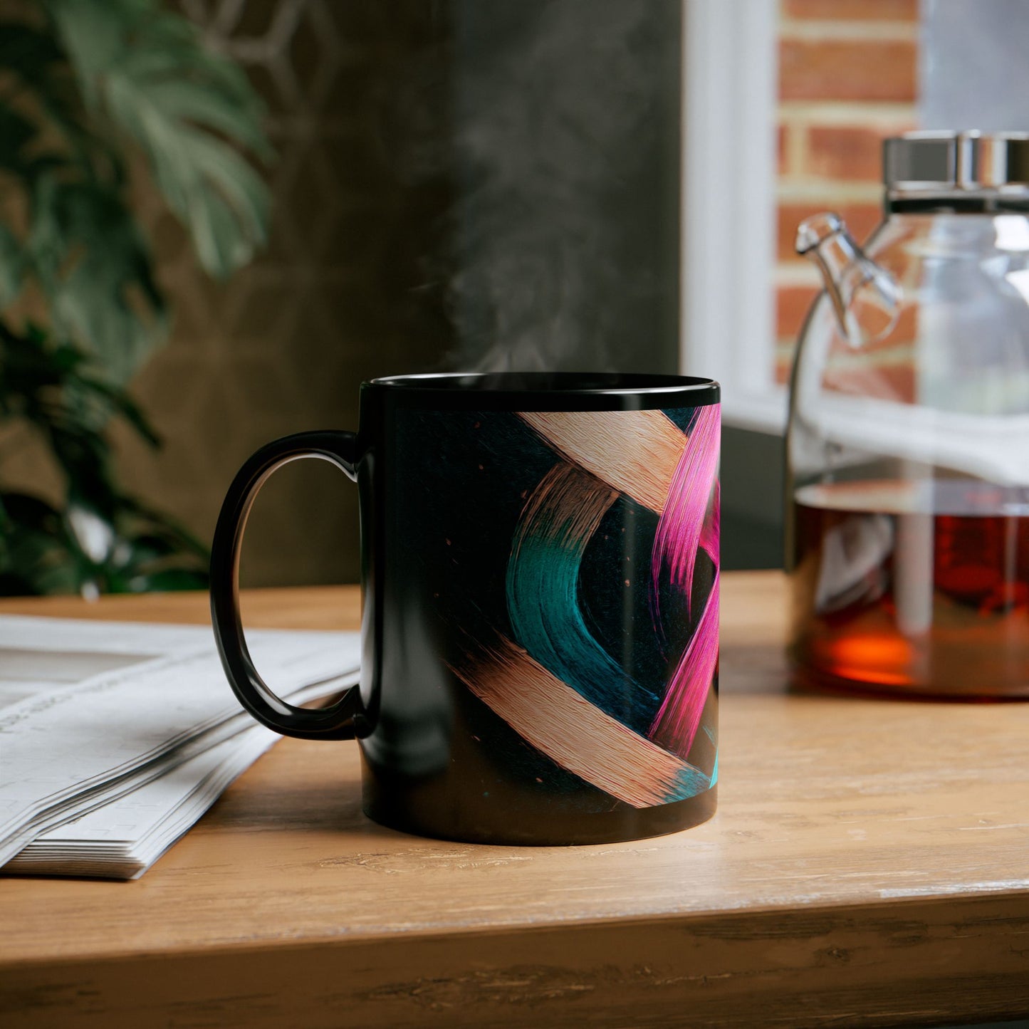 Colorful Brush Stroke Black Mug - Weave Design