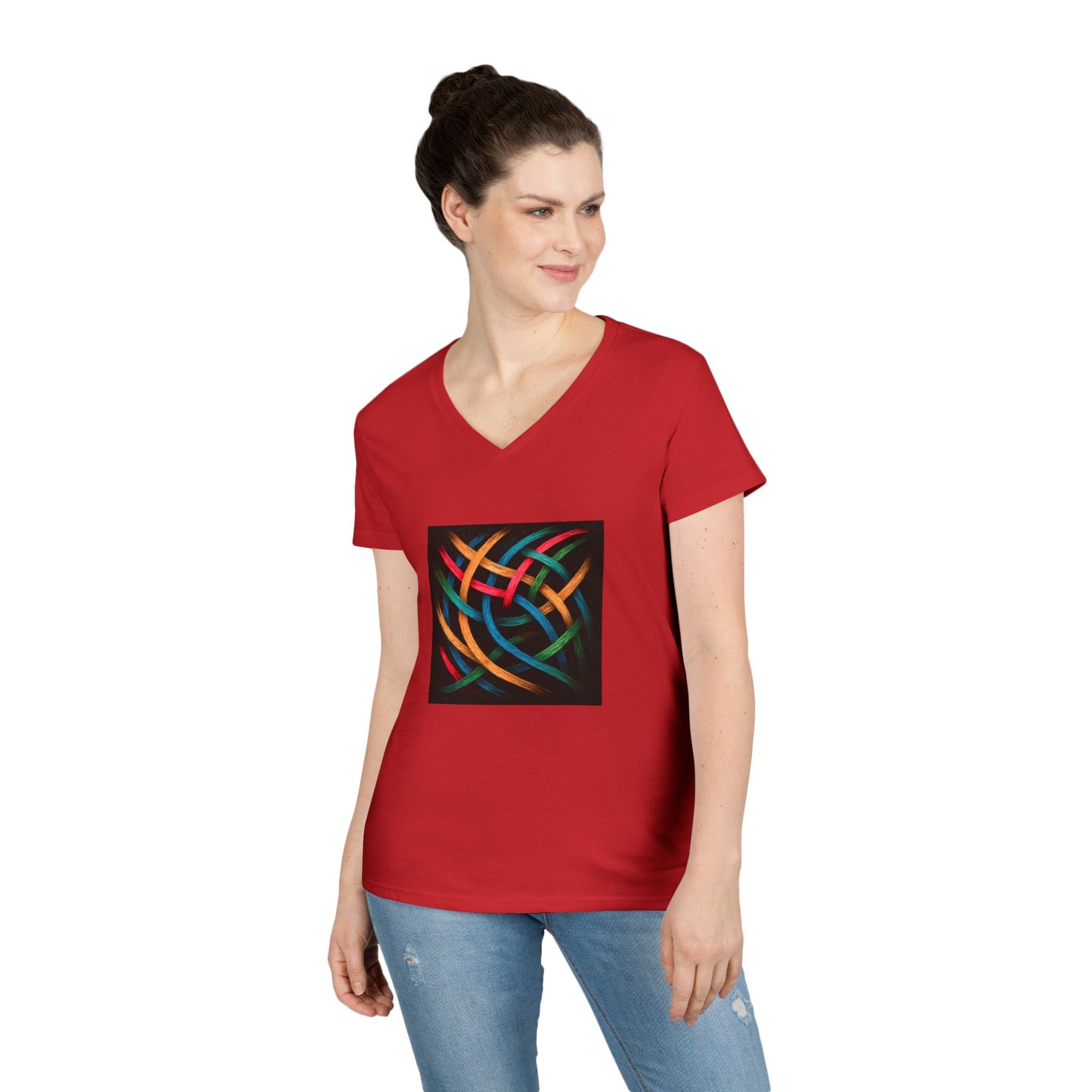 Chic Casual Wear V-Neck T-Shirt for Women - Weave Design