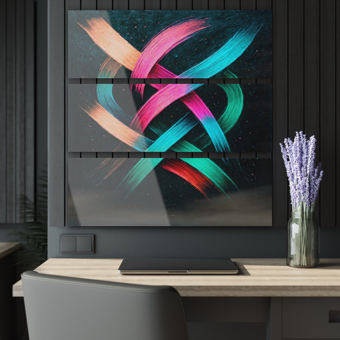 Vibrant Acrylic Triptych Wall Art -  Weave Design