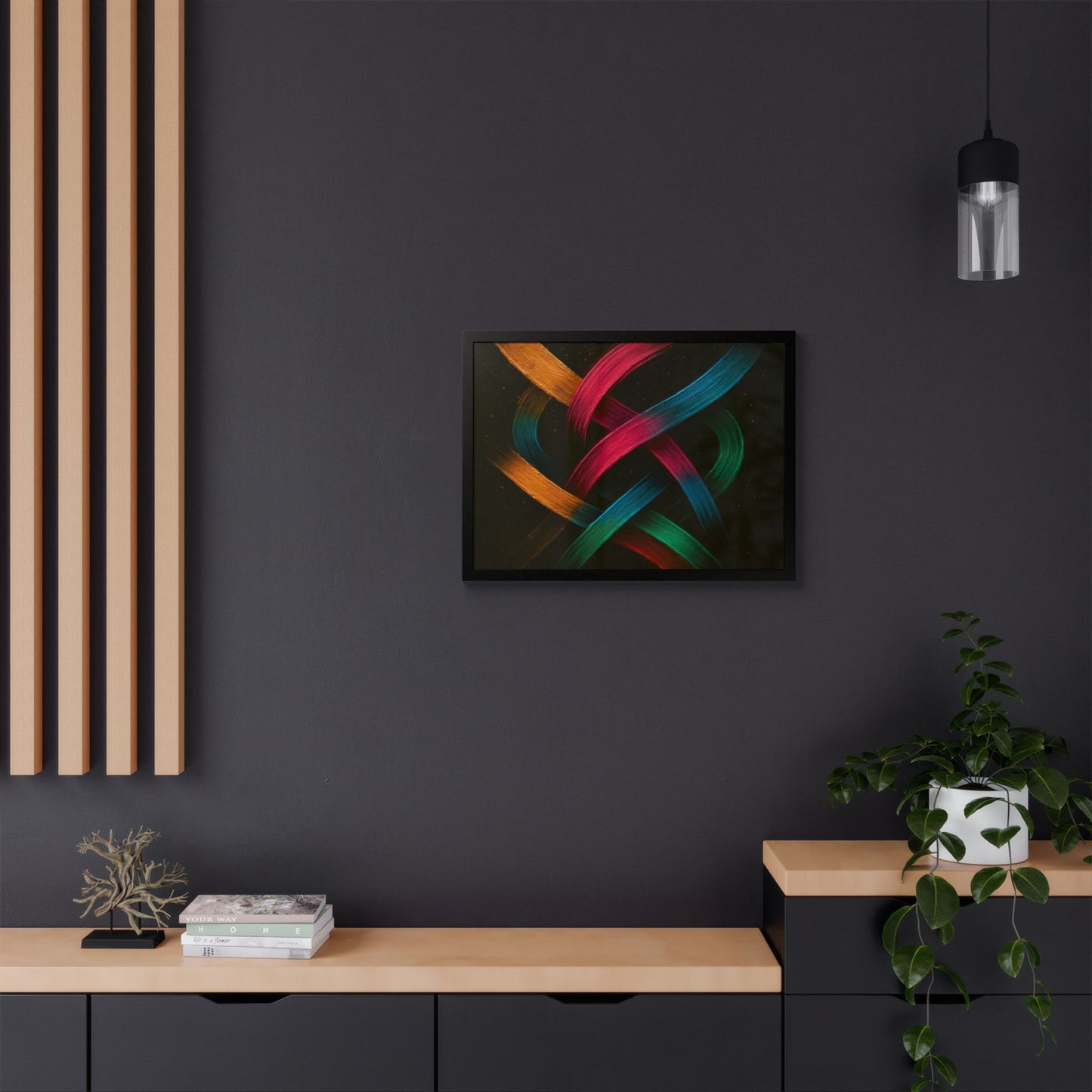 Vibrant Wooden Framed  Gallery Wall Art - Weave Design