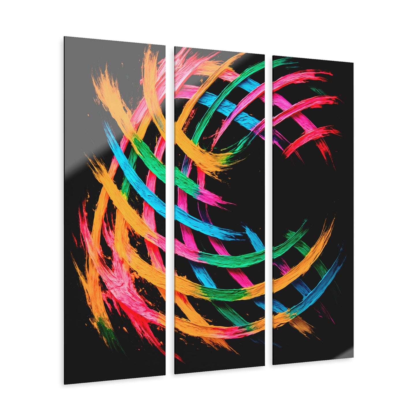 Vibrant Acrylic Triptych Art - Weave Design