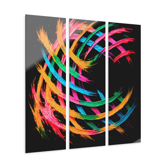 Vibrant Acrylic Triptych Art - Weave Design