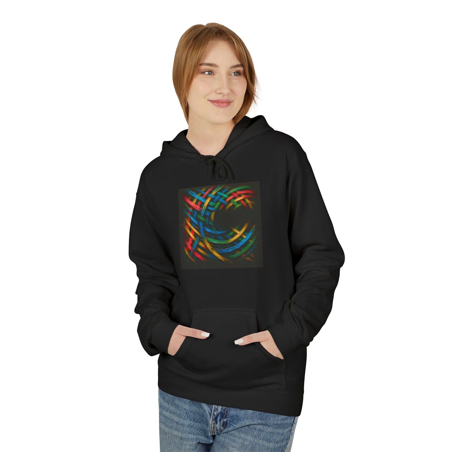 Colorful Abstract Fleece Hoodie for Cozy Style - Weave Design